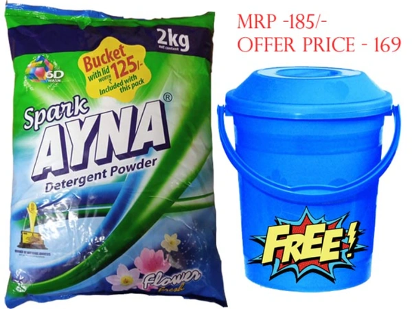 SPARK AYNA DETERGENT POWDER 2KG PACK & GET FREE BUCKET  WORTH RS.125
